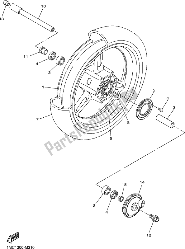 All parts for the Front Wheel of the Yamaha FJR 1300 APL Polic 2020