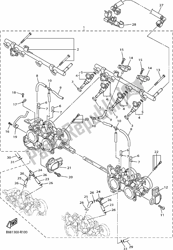 All parts for the Intake 2 of the Yamaha FJR 1300 APL Polic 2020