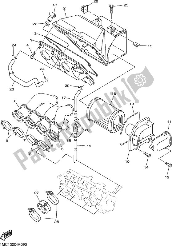 All parts for the Intake of the Yamaha FJR 1300 APL Polic 2020