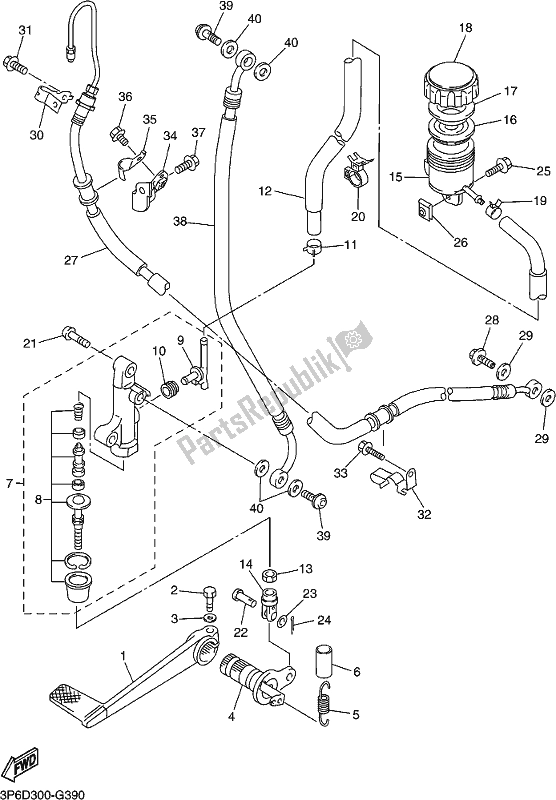 All parts for the Rear Master Cylinder of the Yamaha FJR 1300 APL Polic 2020