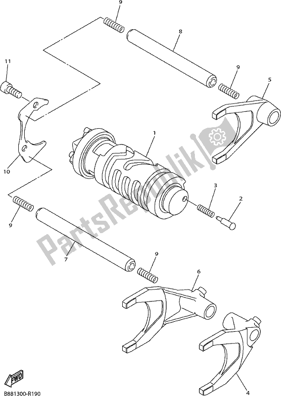 All parts for the Shift Cam & Fork of the Yamaha FJR 1300 APL Polic 2020