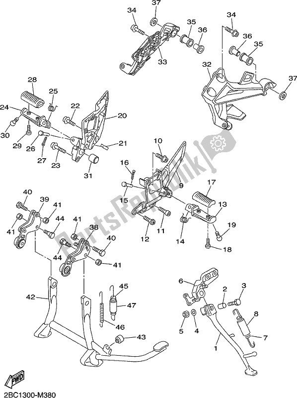 All parts for the Stand & Footrest of the Yamaha FJR 1300 APL Polic 2020