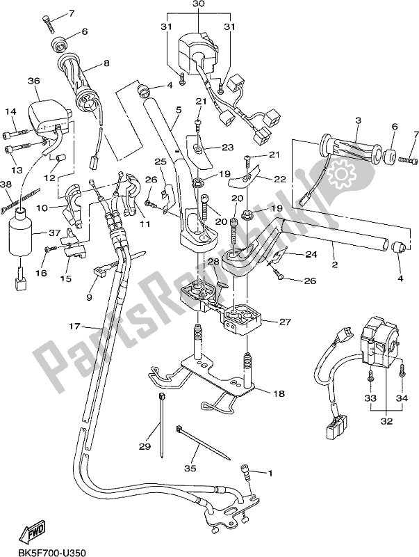 All parts for the Steering Handle & Cable of the Yamaha FJR 1300 APL Polic 2020