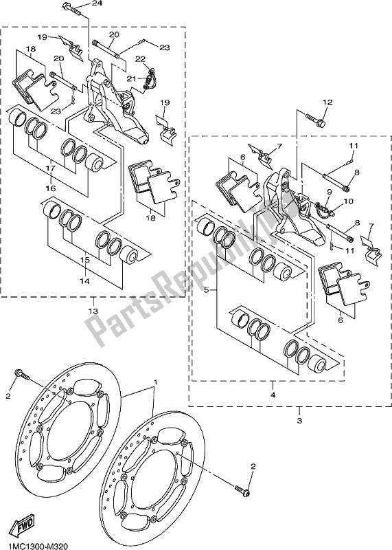 Alle onderdelen voor de Remklauw Voor van de Yamaha FJR 1300 APM Polic 2021