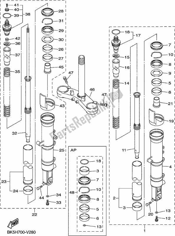 All parts for the Front Fork of the Yamaha FJR 1300 APM Polic 2021