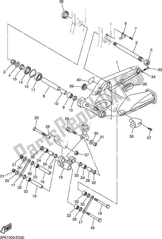 Alle onderdelen voor de Achterste Arm van de Yamaha FJR 1300 APM Polic 2021