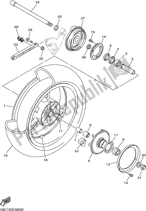 All parts for the Rear Wheel of the Yamaha FJR 1300 APM Polic 2021