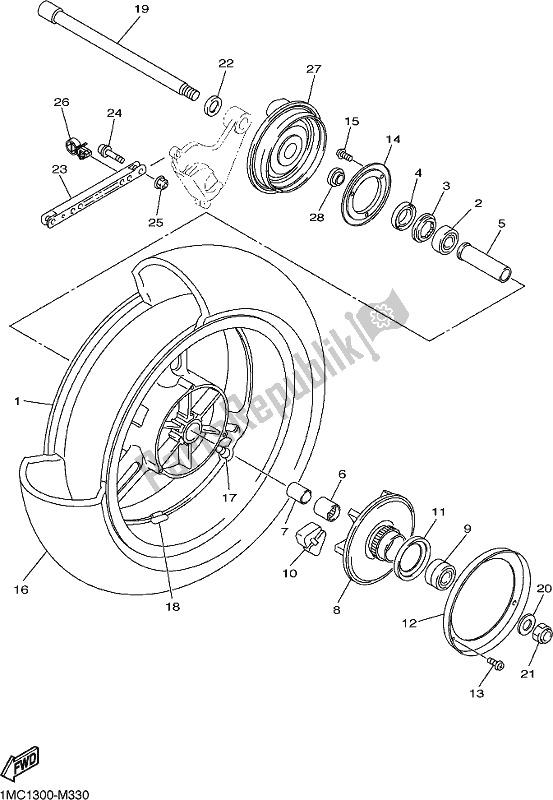 All parts for the Rear Wheel of the Yamaha FJR 1300 APM Polic 2021