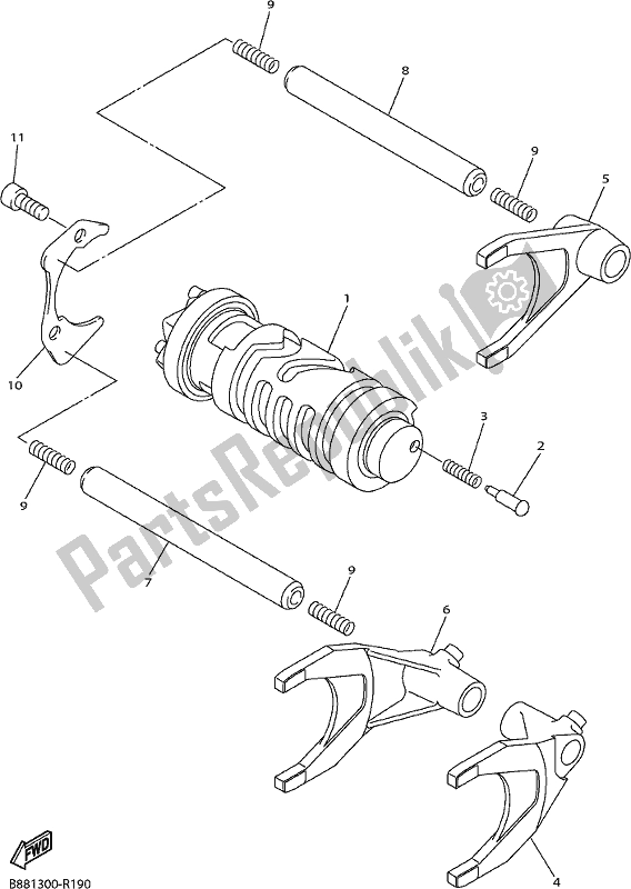 All parts for the Shift Cam & Fork of the Yamaha FJR 1300 APM Polic 2021