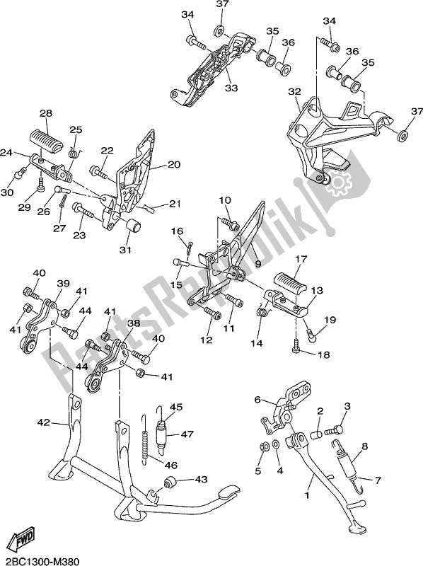 All parts for the Stand & Footrest of the Yamaha FJR 1300 APM Polic 2021