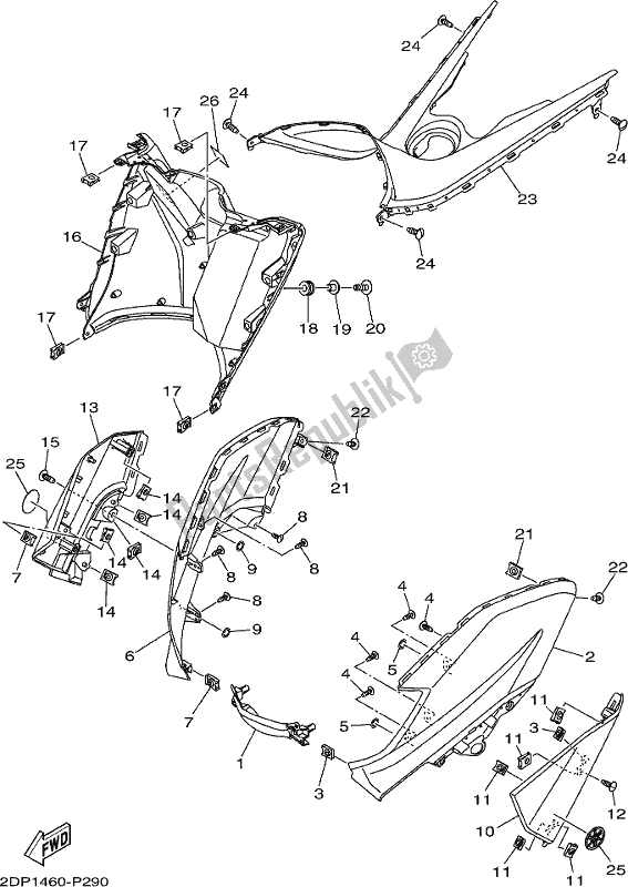 Alle onderdelen voor de Beenschild van de Yamaha GPD 150-A 2018