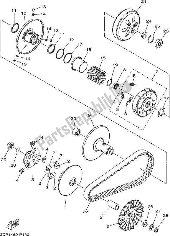 All parts for the Clutch of the Yamaha GPD 150-A 2019