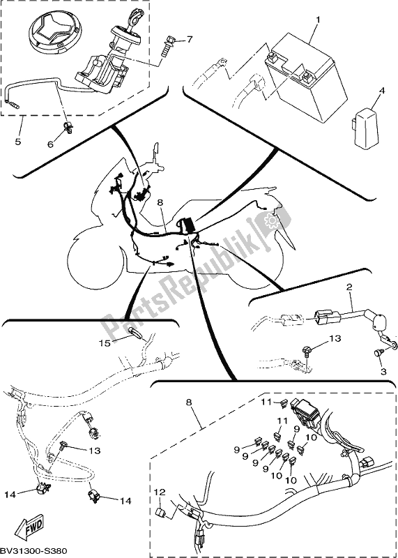 All parts for the Electrical 1 of the Yamaha GPD 150-A 2019