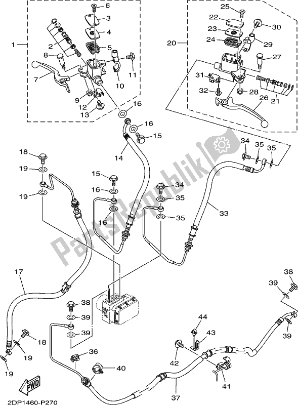 All parts for the Front Master Cylinder of the Yamaha GPD 150-A 2019