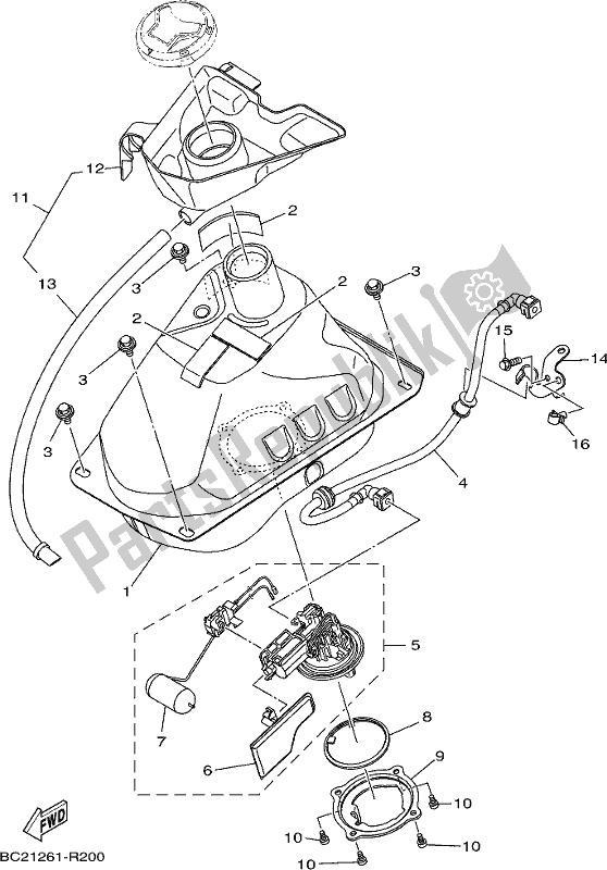 All parts for the Fuel Tank of the Yamaha GPD 150-A 2019