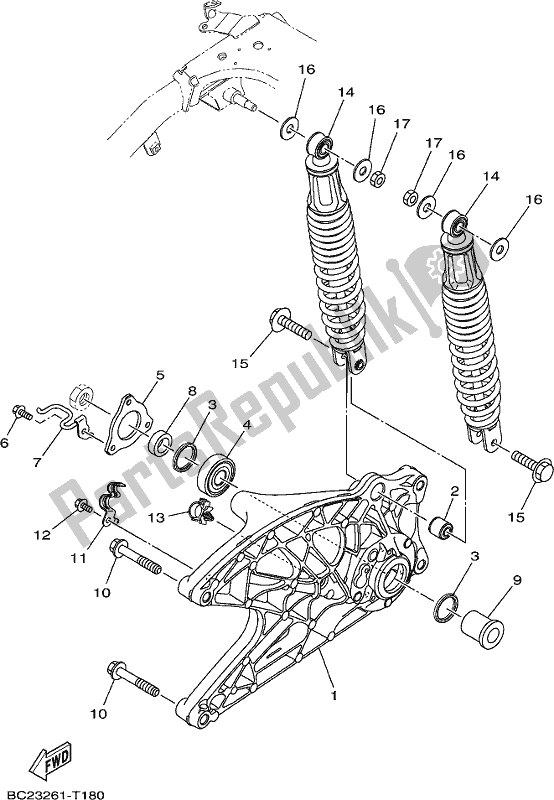 All parts for the Rear Arm & Suspension of the Yamaha GPD 150-A 2019