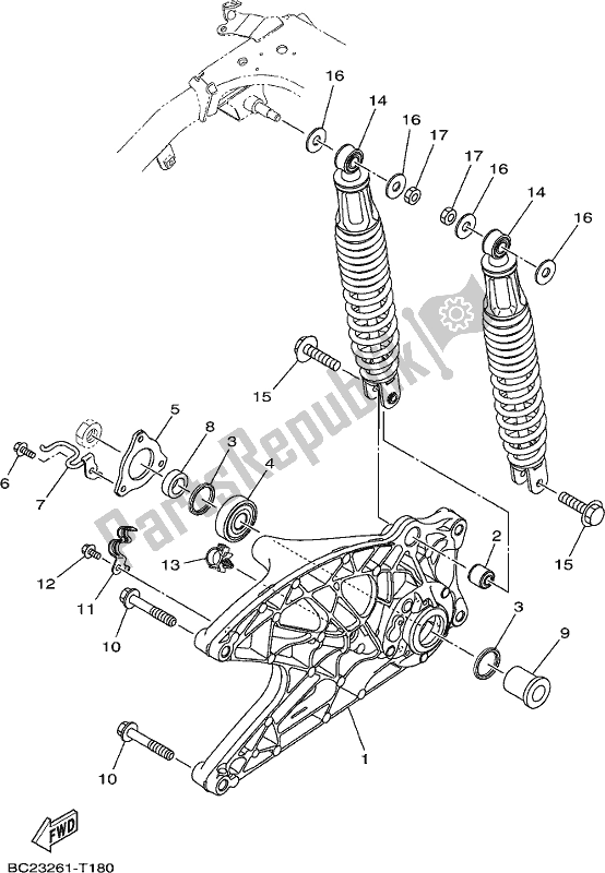 All parts for the Rear Arm & Suspension of the Yamaha GPD 150-A 2020