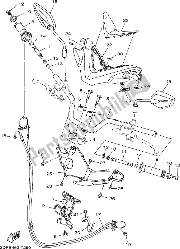 All parts for the Steering Handle & Cable of the Yamaha GPD 150-A 2020