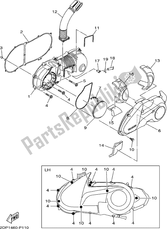 Alle onderdelen voor de Carterdeksel 1 van de Yamaha GPD 150-A Nmax 155 2019