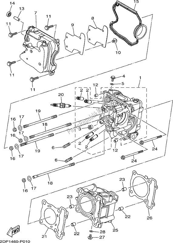 Alle onderdelen voor de Cilinder van de Yamaha GPD 150-A Nmax 155 2019