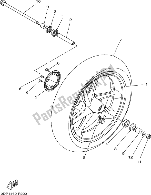 All parts for the Front Wheel of the Yamaha GPD 150-A Nmax 155 2019