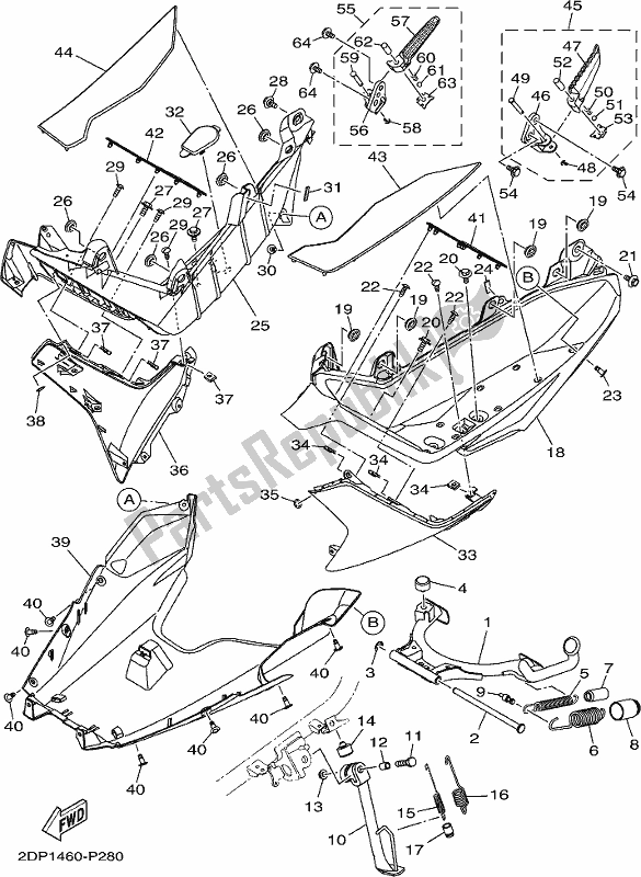 All parts for the Stand & Footrest of the Yamaha GPD 150-A Nmax 155 2019