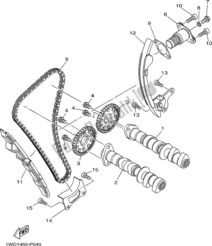 Alle onderdelen voor de Nokkenas & Ketting van de Yamaha MT 03 LAH MTN 320 AH 2017