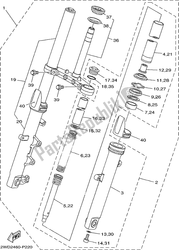 All parts for the Front Fork of the Yamaha MT 03 LAH MTN 320 AH 2017