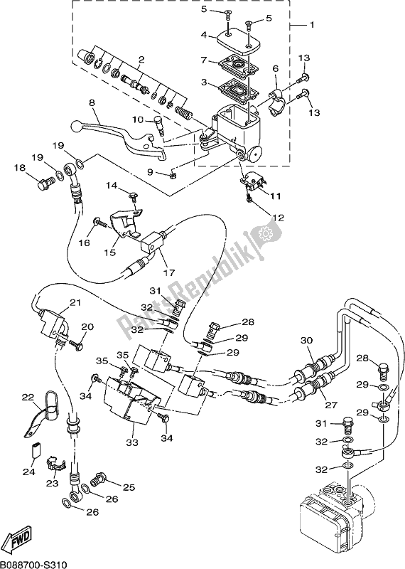 Alle onderdelen voor de Voorste Hoofdcilinder van de Yamaha MT 03 LAH MTN 320 AH 2017