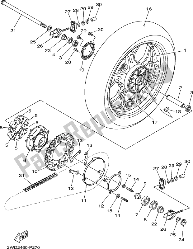 All parts for the Rear Wheel of the Yamaha MT 03 LAH MTN 320 AH 2017