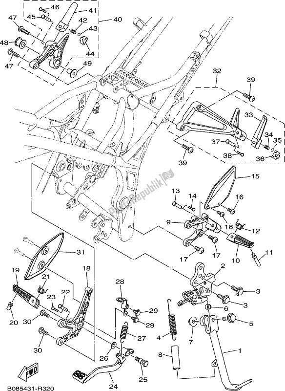 All parts for the Stand & Footrest of the Yamaha MT 03 LAH MTN 320 AH 2017