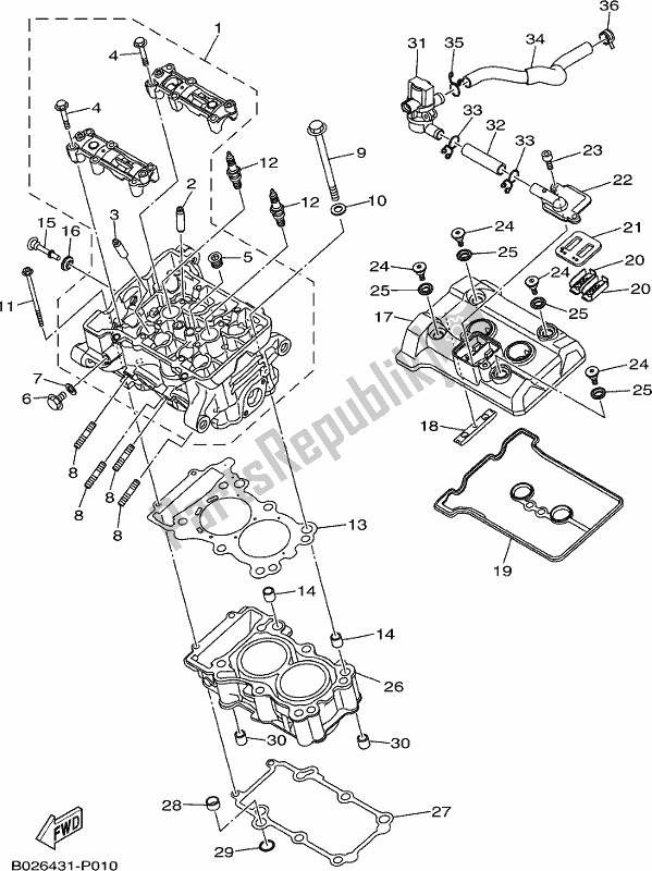 All parts for the Cylinder Head of the Yamaha MT 03 LAH MTN 320 AH Lams Model 2017