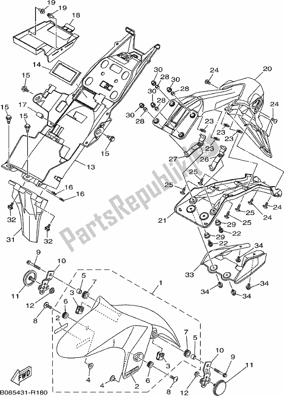 All parts for the Fender of the Yamaha MT 03 LAH MTN 320 AH Lams Model 2017