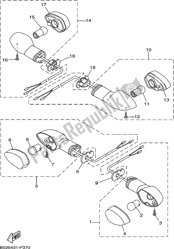 All parts for the Flasher Light of the Yamaha MT 03 LAH MTN 320 AH Lams Model 2017