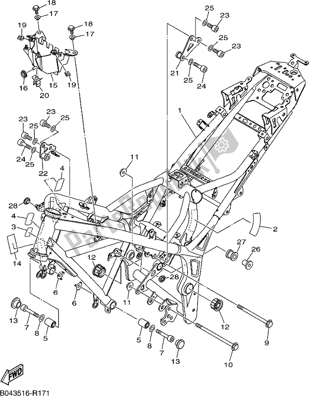 All parts for the Frame of the Yamaha MT 03 LAH MTN 320 AH Lams Model 2017