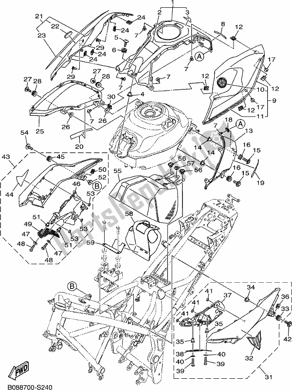 All parts for the Fuel Tank 2 of the Yamaha MT 03 LAH MTN 320 AH Lams Model 2017