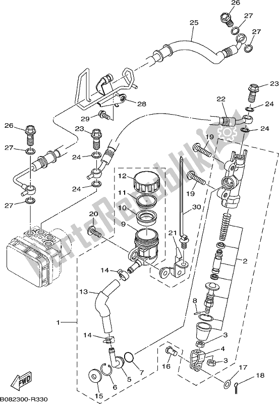 All parts for the Rear Master Cylinder of the Yamaha MT 03 LAH MTN 320 AH Lams Model 2017