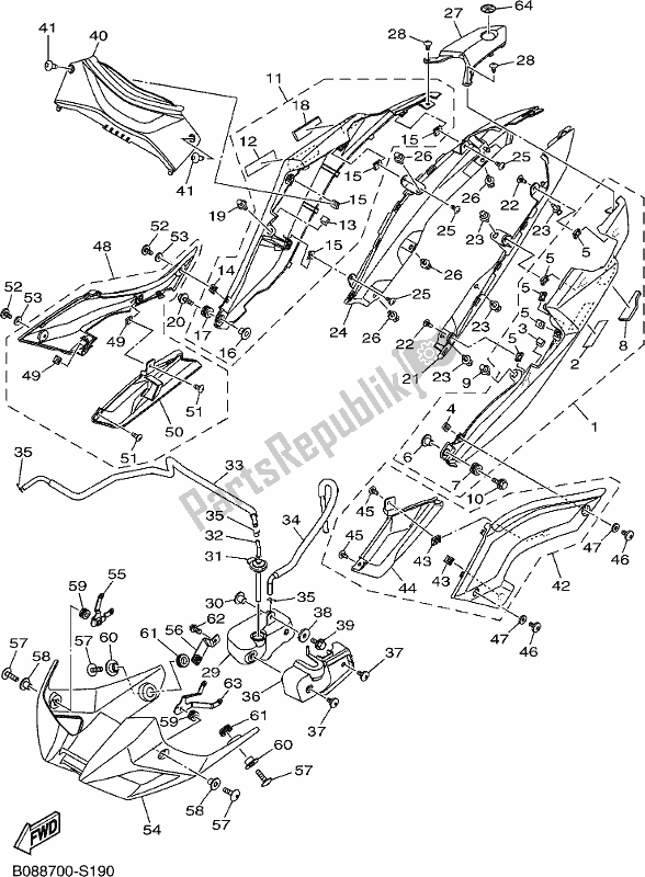 All parts for the Side Cover of the Yamaha MT 03 LAH MTN 320 AH Lams Model 2017