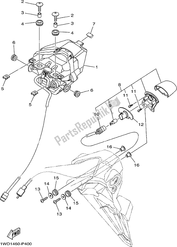 All parts for the Taillight of the Yamaha MT 03 LAH MTN 320 AH Lams Model 2017