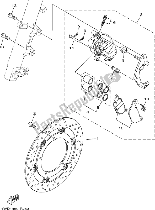 Alle onderdelen voor de Remklauw Voor van de Yamaha MT 03 LAJ MTN 320 AJ 2018