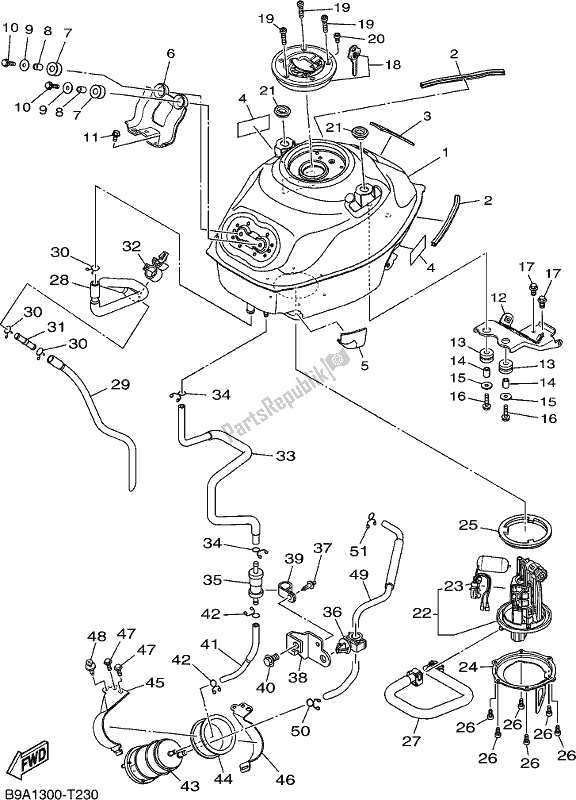 All parts for the Fuel Tank of the Yamaha MT 03 LAJ MTN 320 AJ 2018