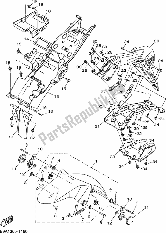 All parts for the Fender of the Yamaha MT 03 LAJ MTN 320 AJ Lams Model 2018