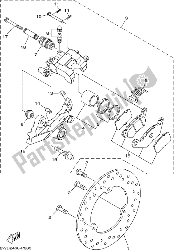 Tutte le parti per il Pinza Freno Posteriore del Yamaha MT 03 LAJ MTN 320 AJ Lams Model 2018