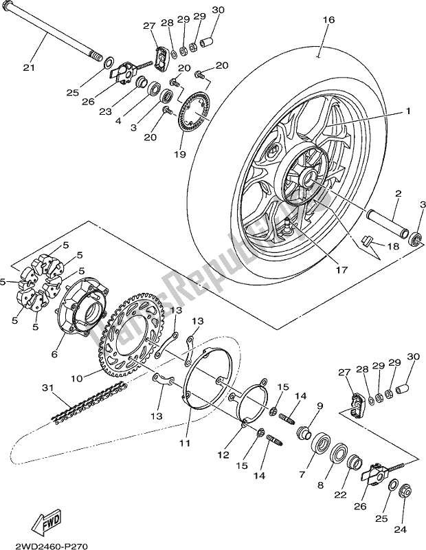 All parts for the Rear Wheel of the Yamaha MT 03 LAJ MTN 320 AJ Lams Model 2018