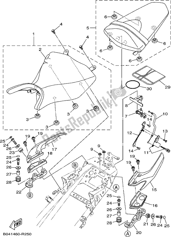 Alle onderdelen voor de Stoel van de Yamaha MT 03 LAJ MTN 320 AJ Lams Model 2018
