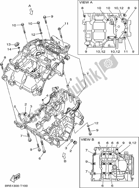 All parts for the Crankcase of the Yamaha MT 03 LAK MTN 320-AK 2019