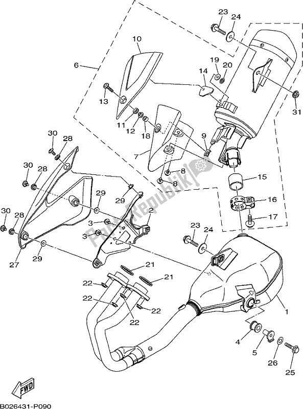 Tutte le parti per il Scarico del Yamaha MT 03 LAK MTN 320-AK 2019