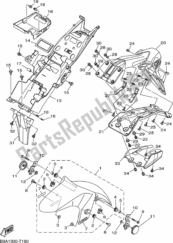 Alle onderdelen voor de Spatbord van de Yamaha MT 03 LAK MTN 320-AK 2019