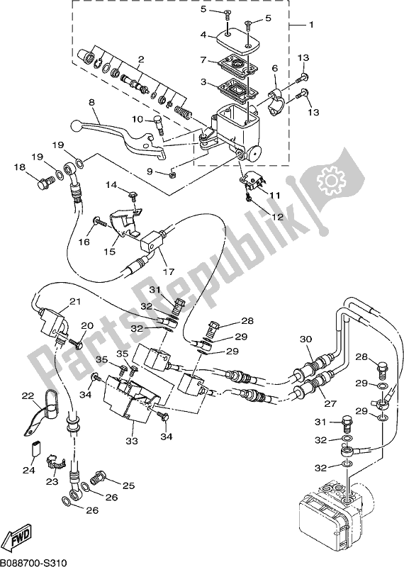 All parts for the Front Master Cylinder of the Yamaha MT 03 LAK MTN 320-AK 2019