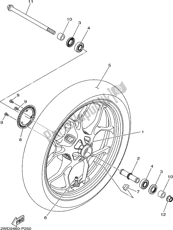 Alle onderdelen voor de Voorwiel van de Yamaha MT 03 LAK MTN 320-AK 2019